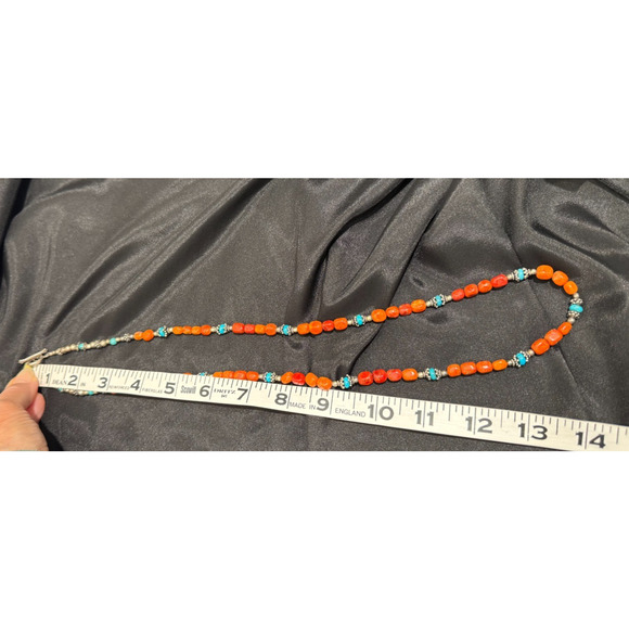 Coral Turquoise Beaded Necklace Sterling Silver Southwestern 28" Stone Natural - Picture 5 of 9